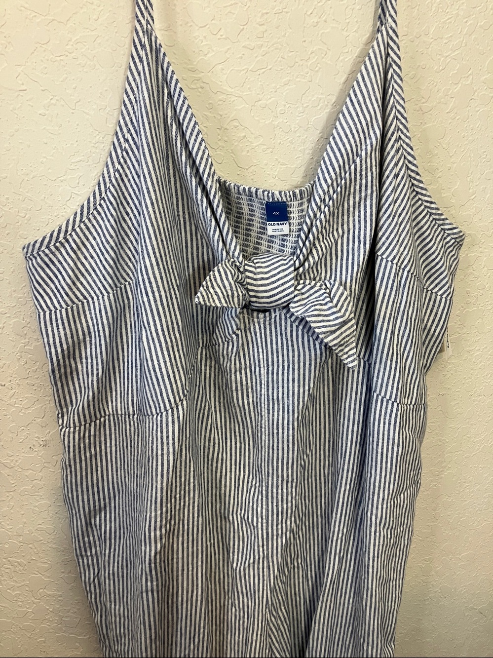 Old Navy striped blue and white bow front wide-leg jumpsuit